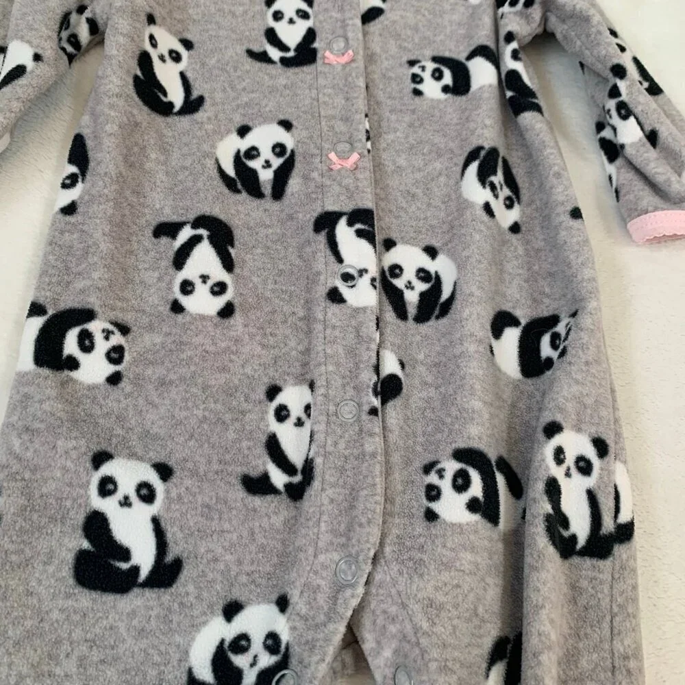 5/$25 Carter's Footed Pajamas Girl 6m Gray Panda‎ Bear Fleece Snap Up Sleeper